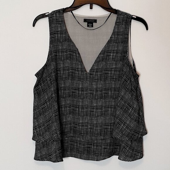 WOMEN'S "Metaphor" Short Flared & Tiered Sleeveless Black Chiffon Top; Size M - Picture 1 of 6